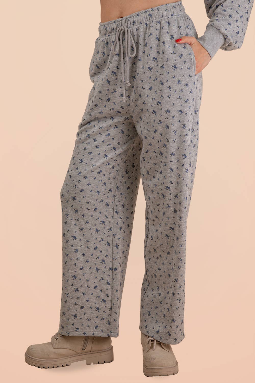 NP70918-Floral Printed Wide Leg Comfy Casual Pants