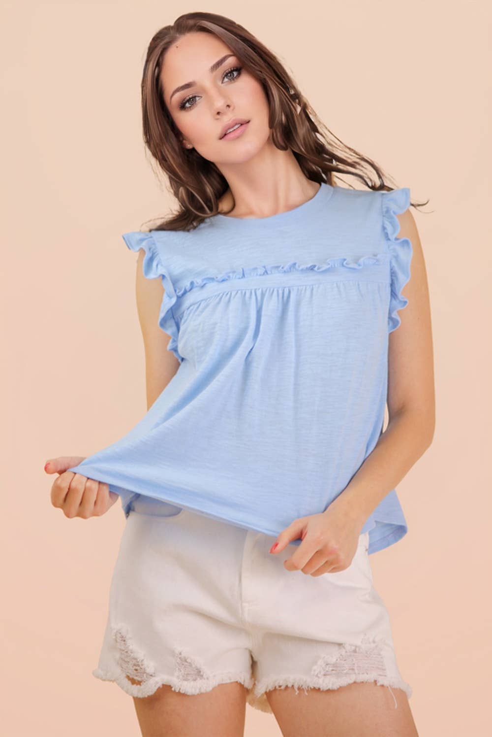 NT12178-Ruffle Detail Solid Knit Top