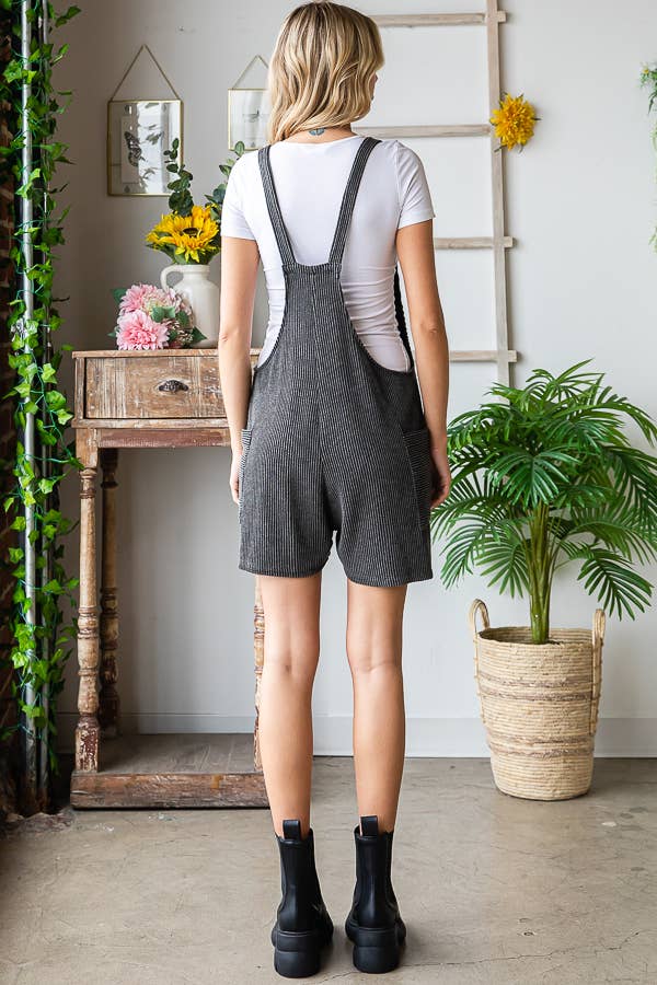Casual Ribbed Romper with Patch Pockets R5168: Black / S-XL