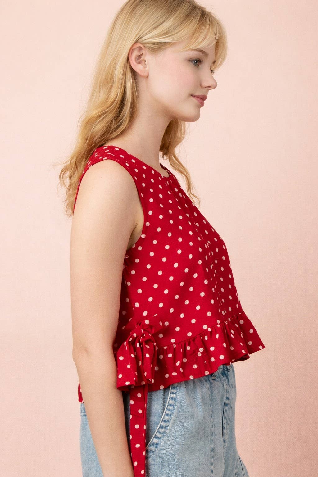 NT12128-Side Tie Detail Ruffled Top