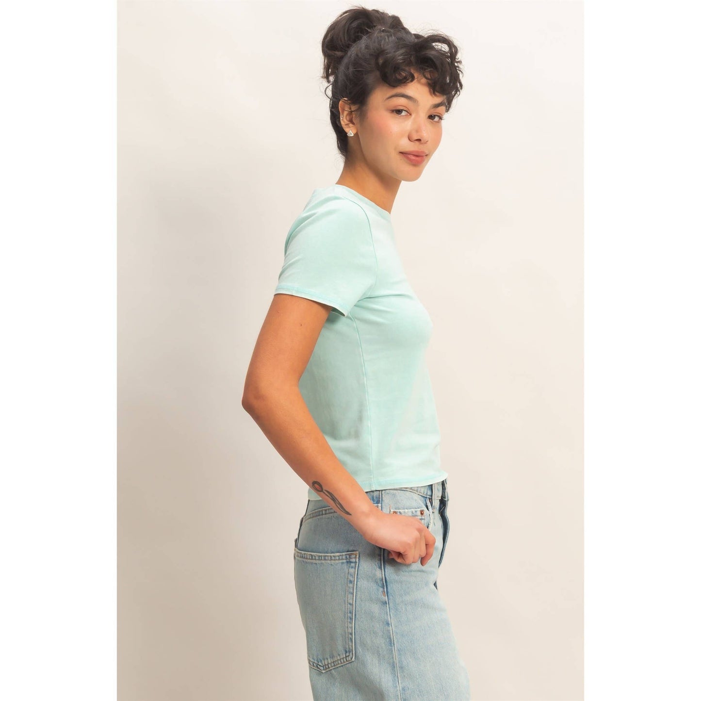 Mineral Washed Short Sleeve Crew Neck Top