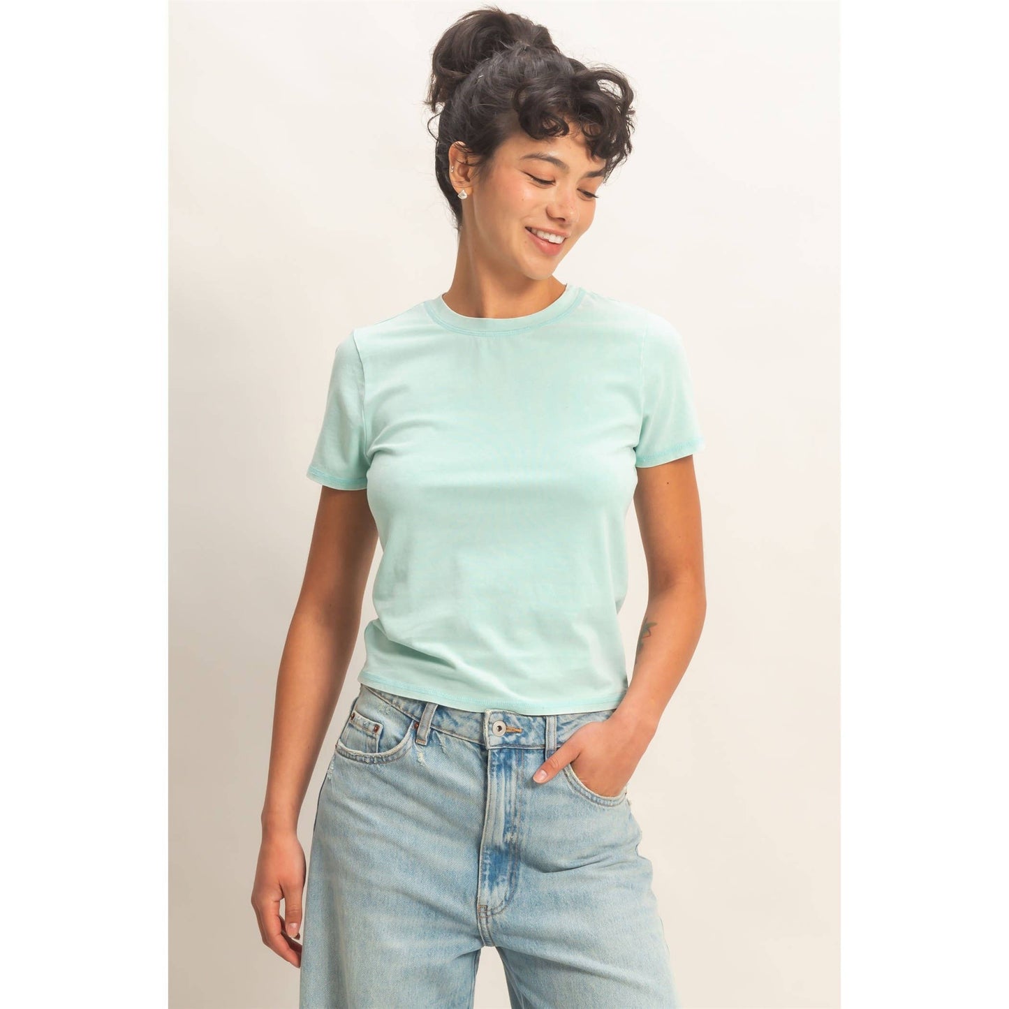 Mineral Washed Short Sleeve Crew Neck Top