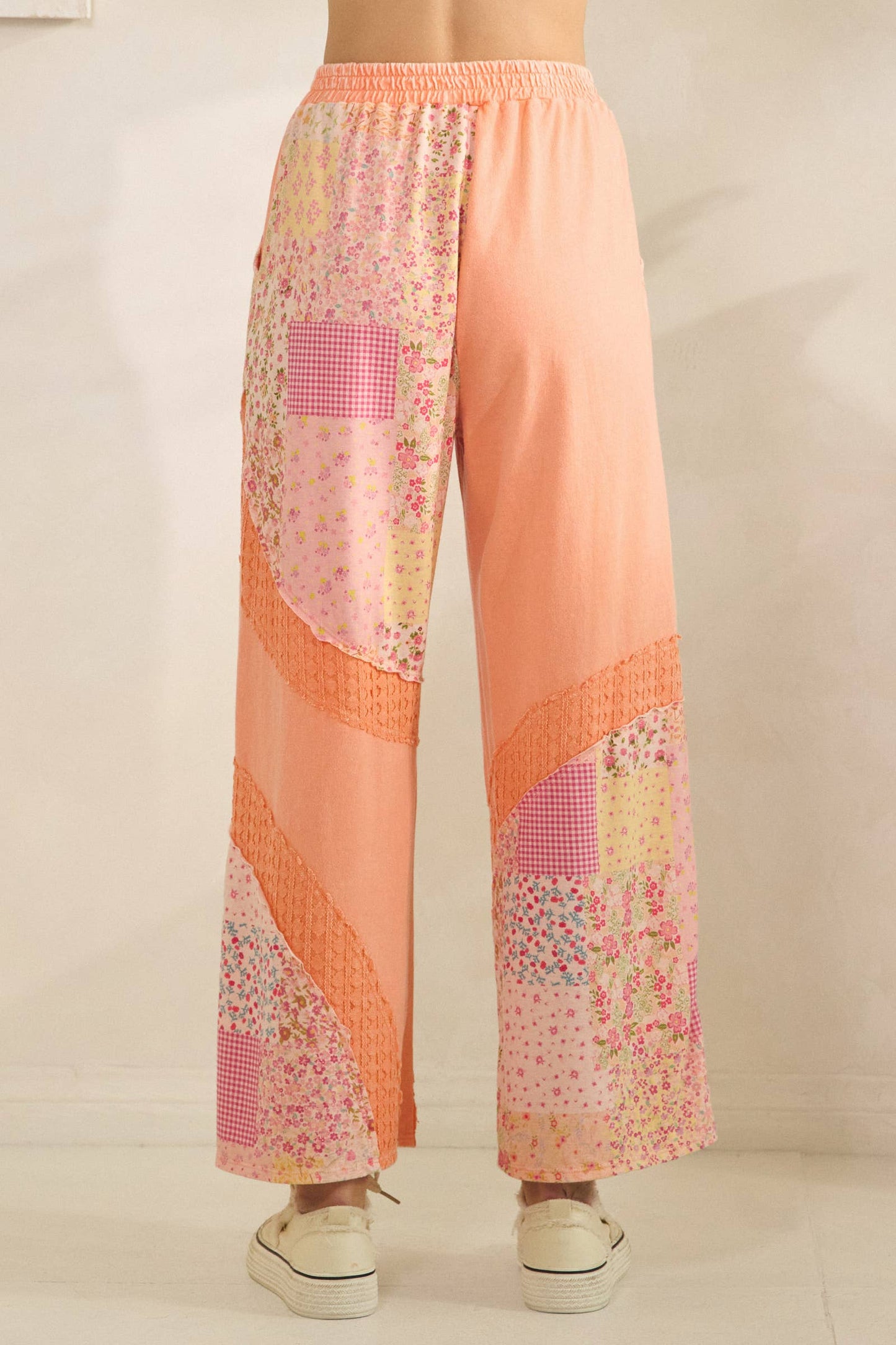Mineral Washed Spring Picnic Print Lace Pants HP7131