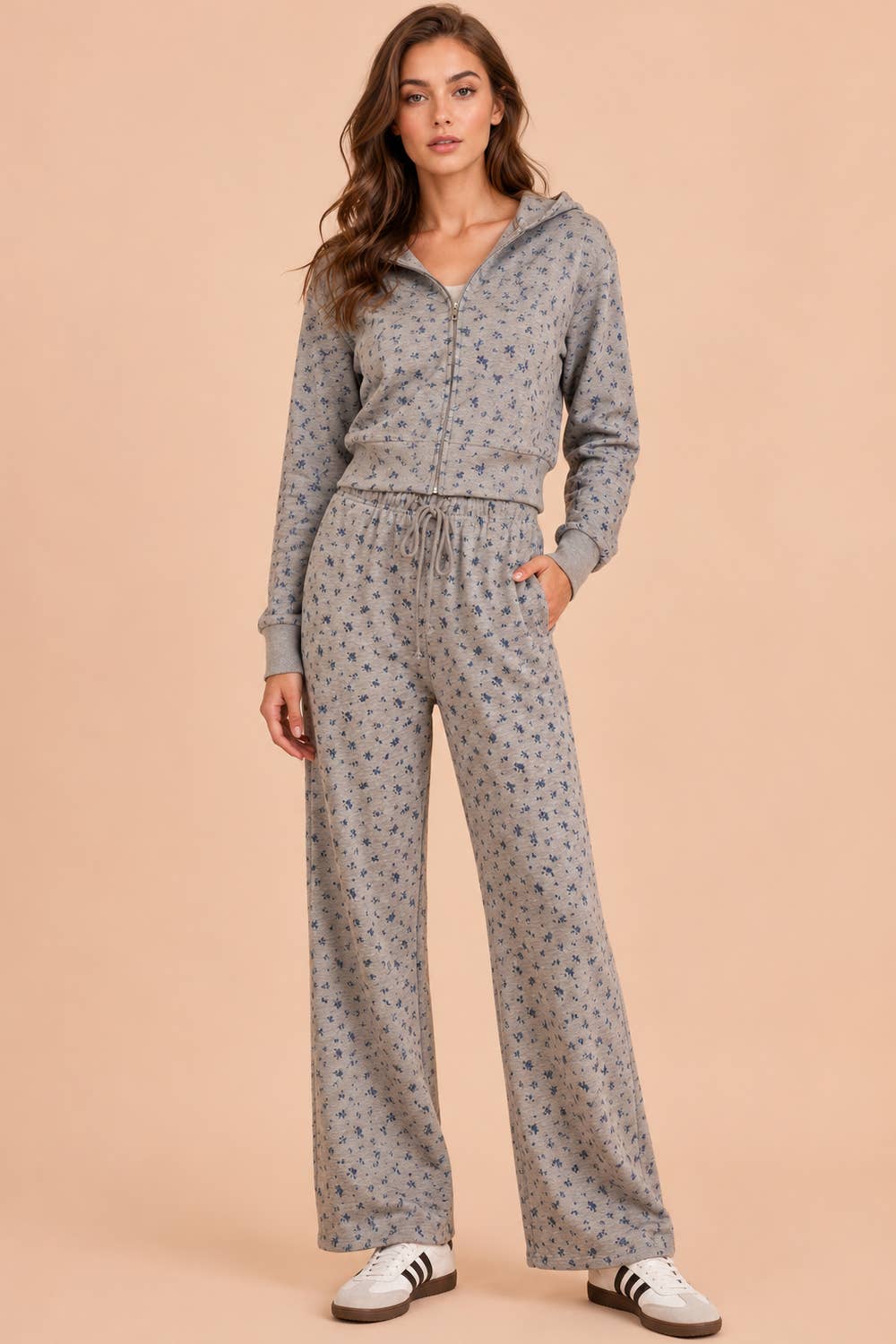 NP70918-Floral Printed Wide Leg Comfy Casual Pants
