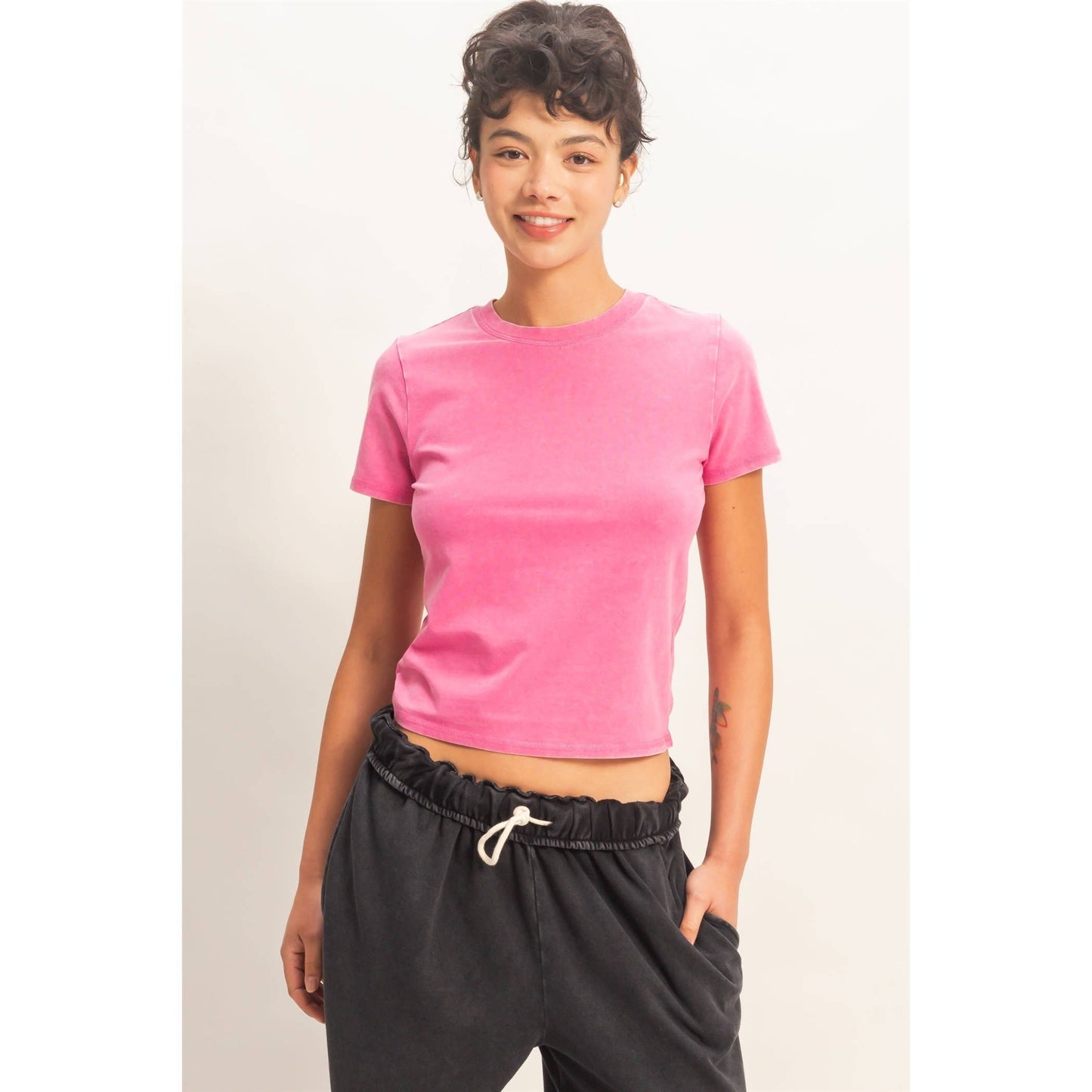 Mineral Washed Short Sleeve Crew Neck Top