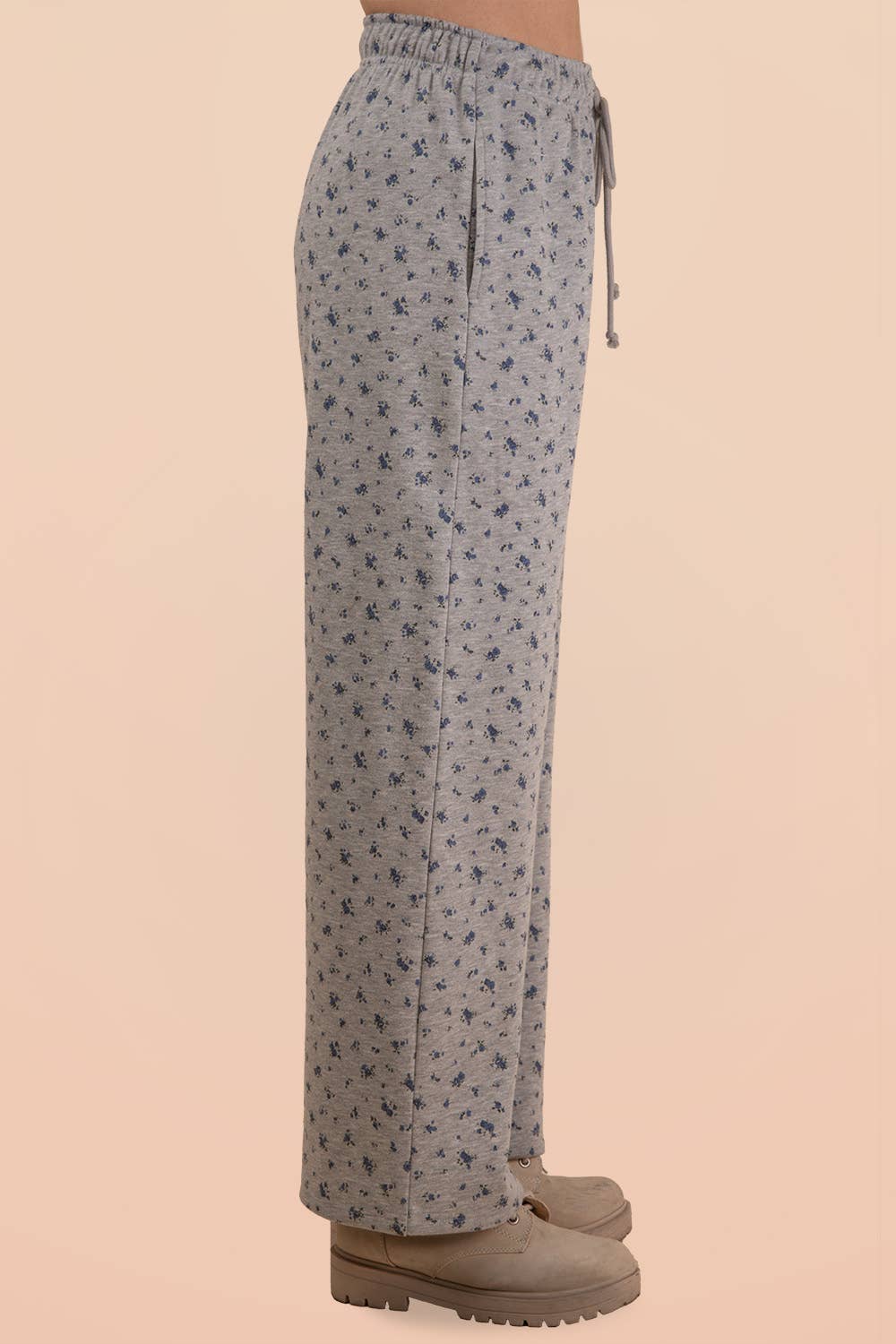 NP70918-Floral Printed Wide Leg Comfy Casual Pants