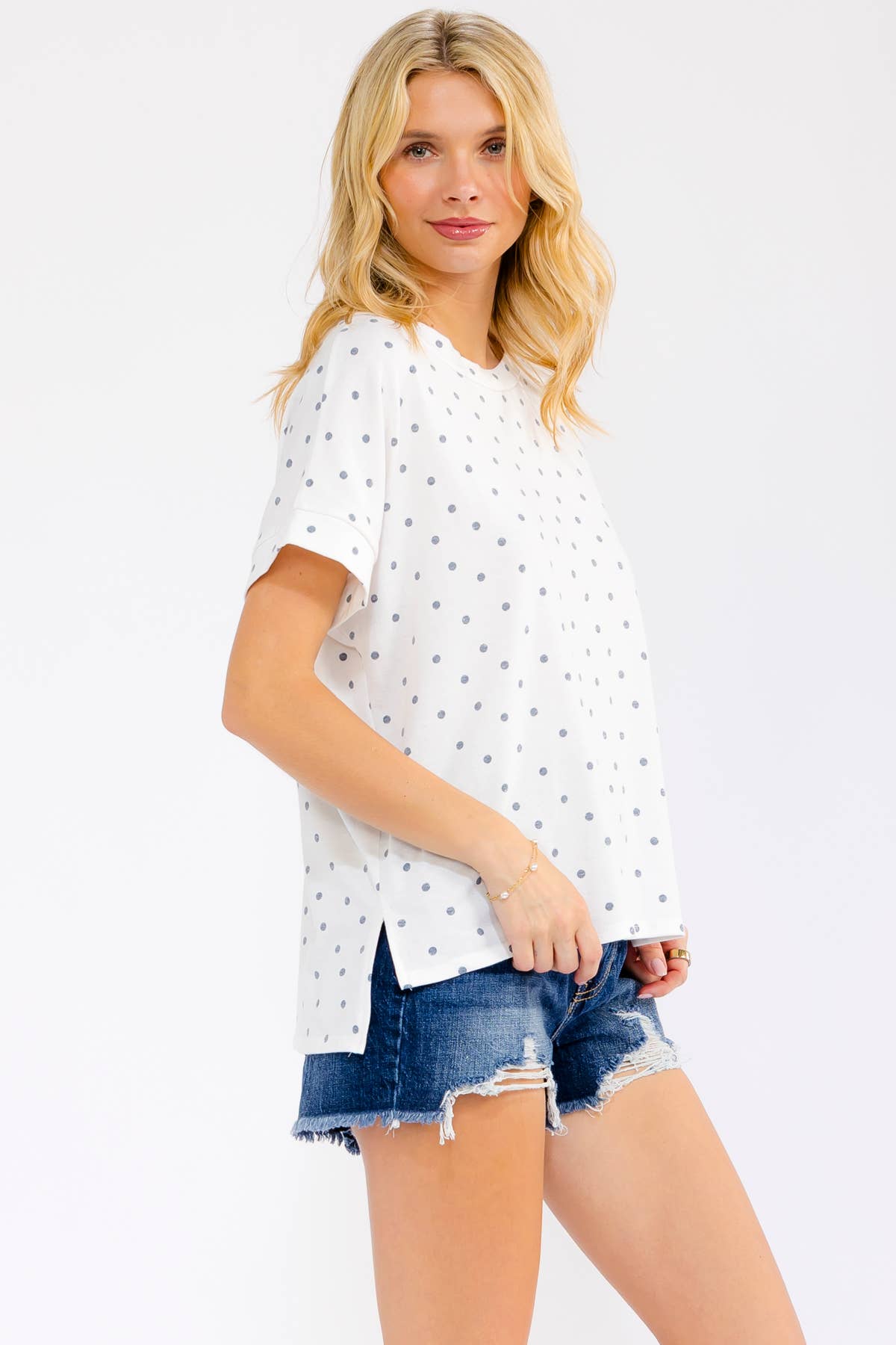 Polka Dot Banded Short Sleeve Top T6318