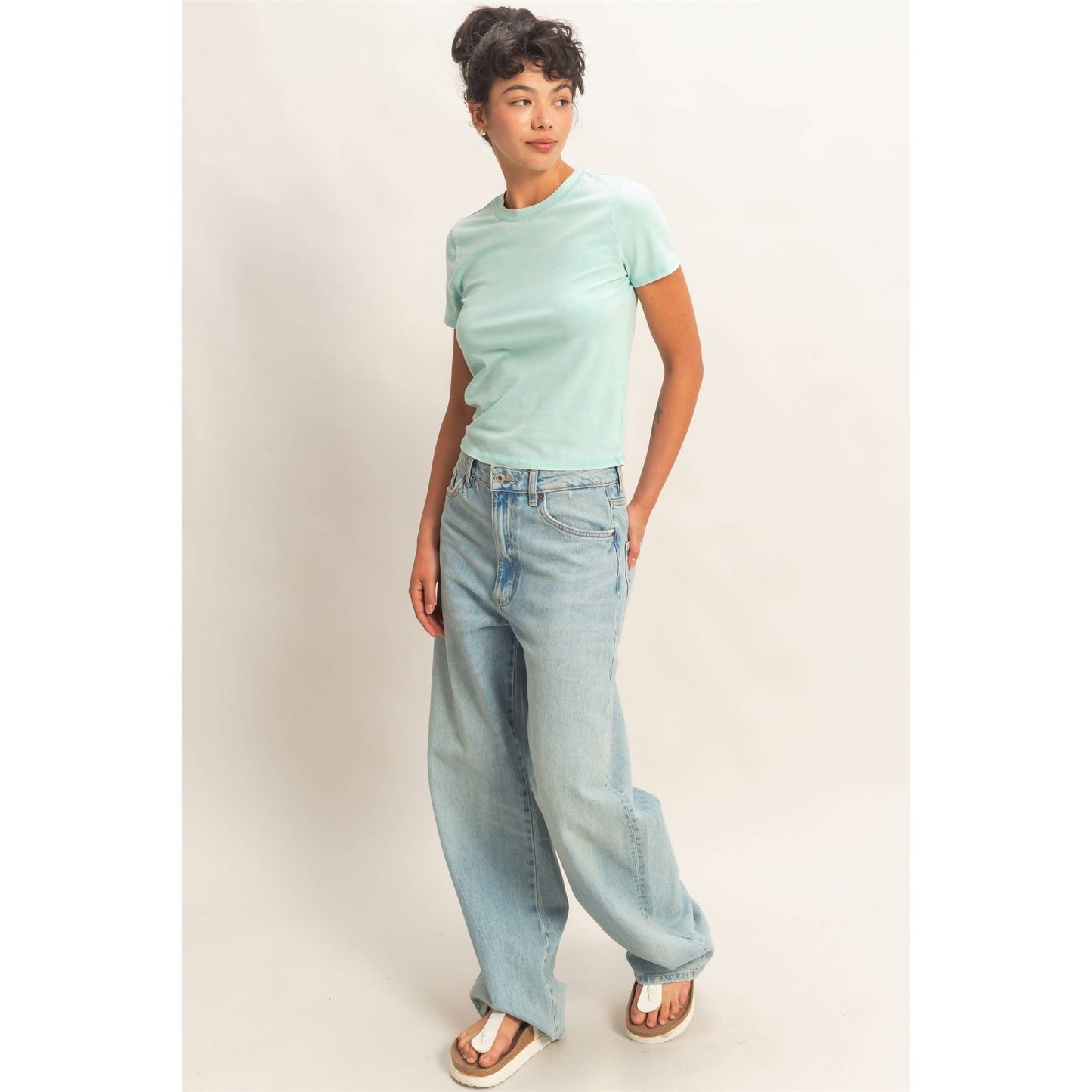 Mineral Washed Short Sleeve Crew Neck Top