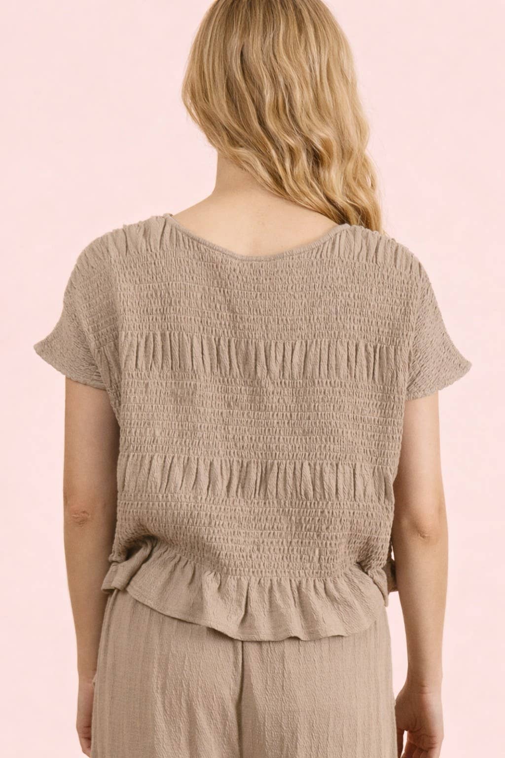 NT12511-Shirring Detail Short Sleeve Knit Top