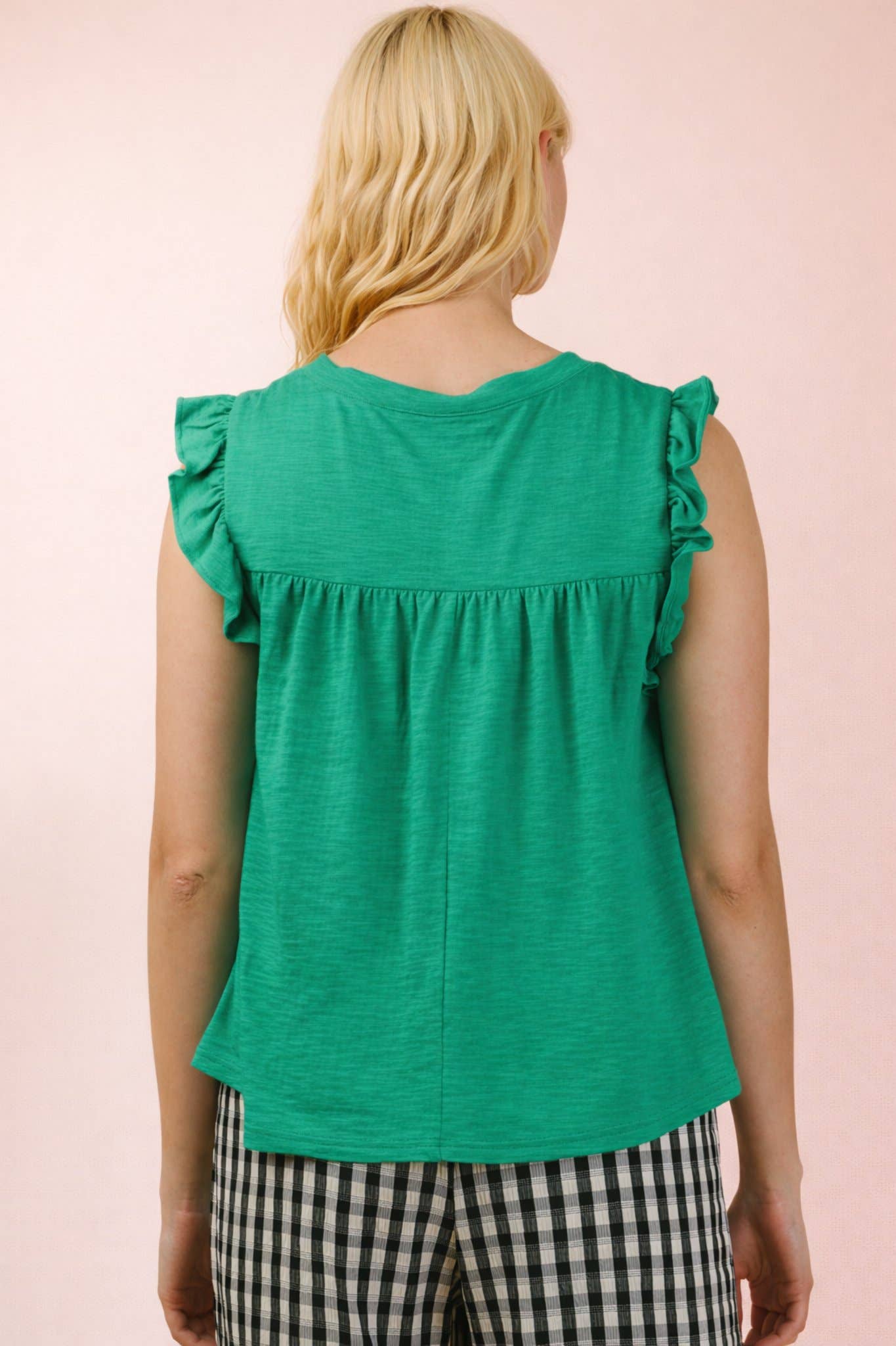 NT12178-Ruffle Detail Solid Knit Top