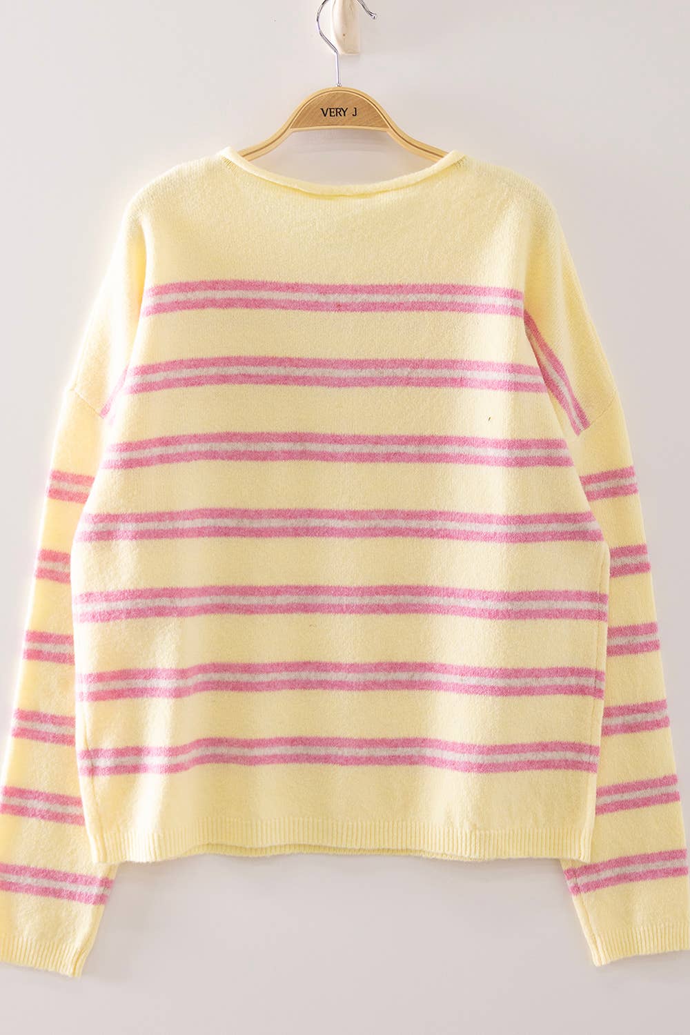 12W3842N-Cozy Stripe Button Knit Sweater