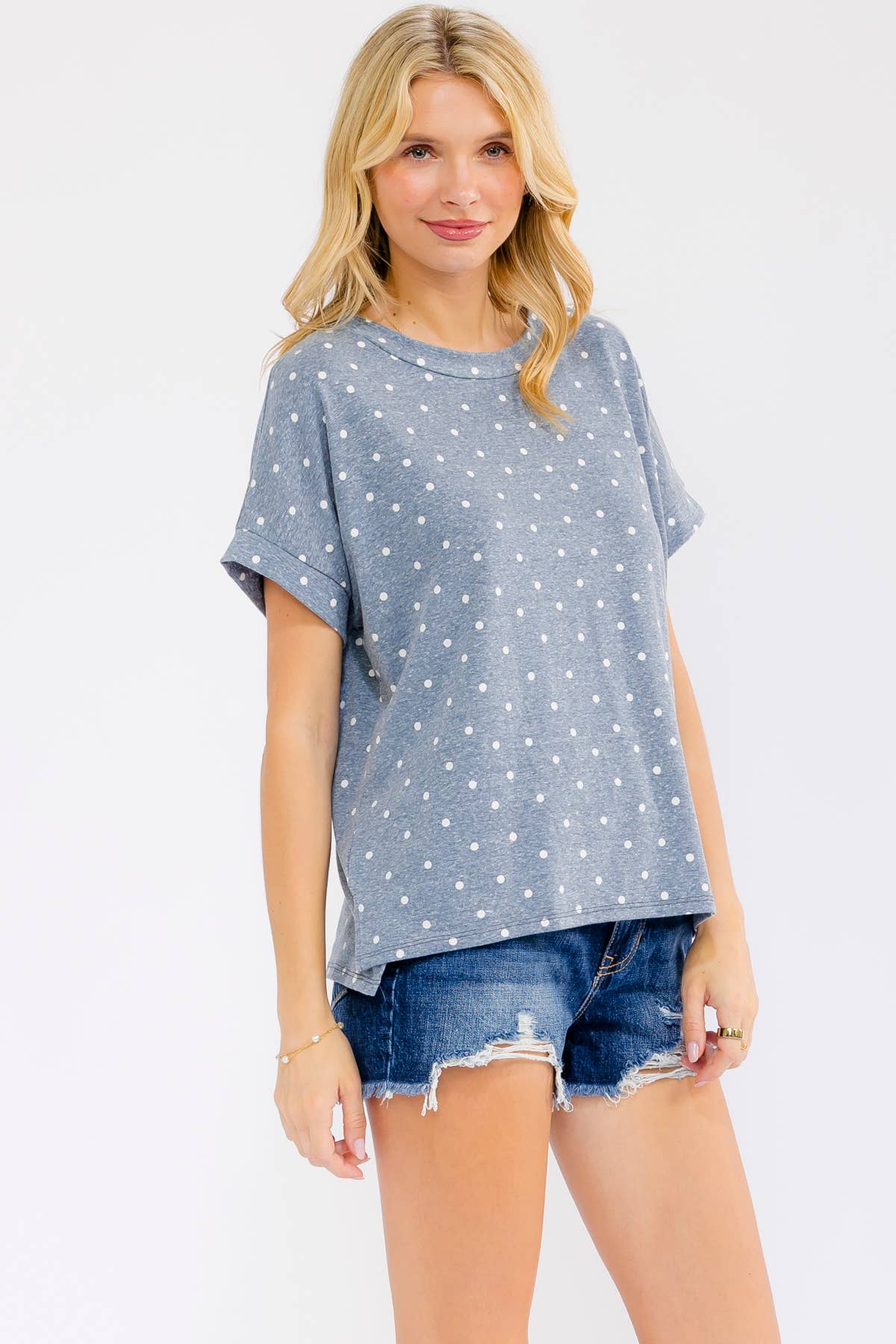 Polka Dot Banded Short Sleeve Top T6318