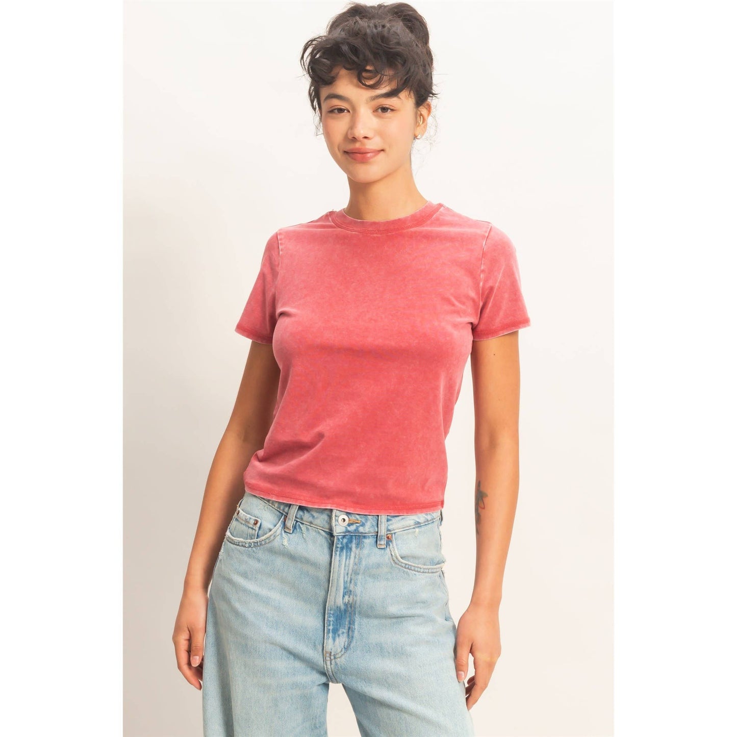 Mineral Washed Short Sleeve Crew Neck Top