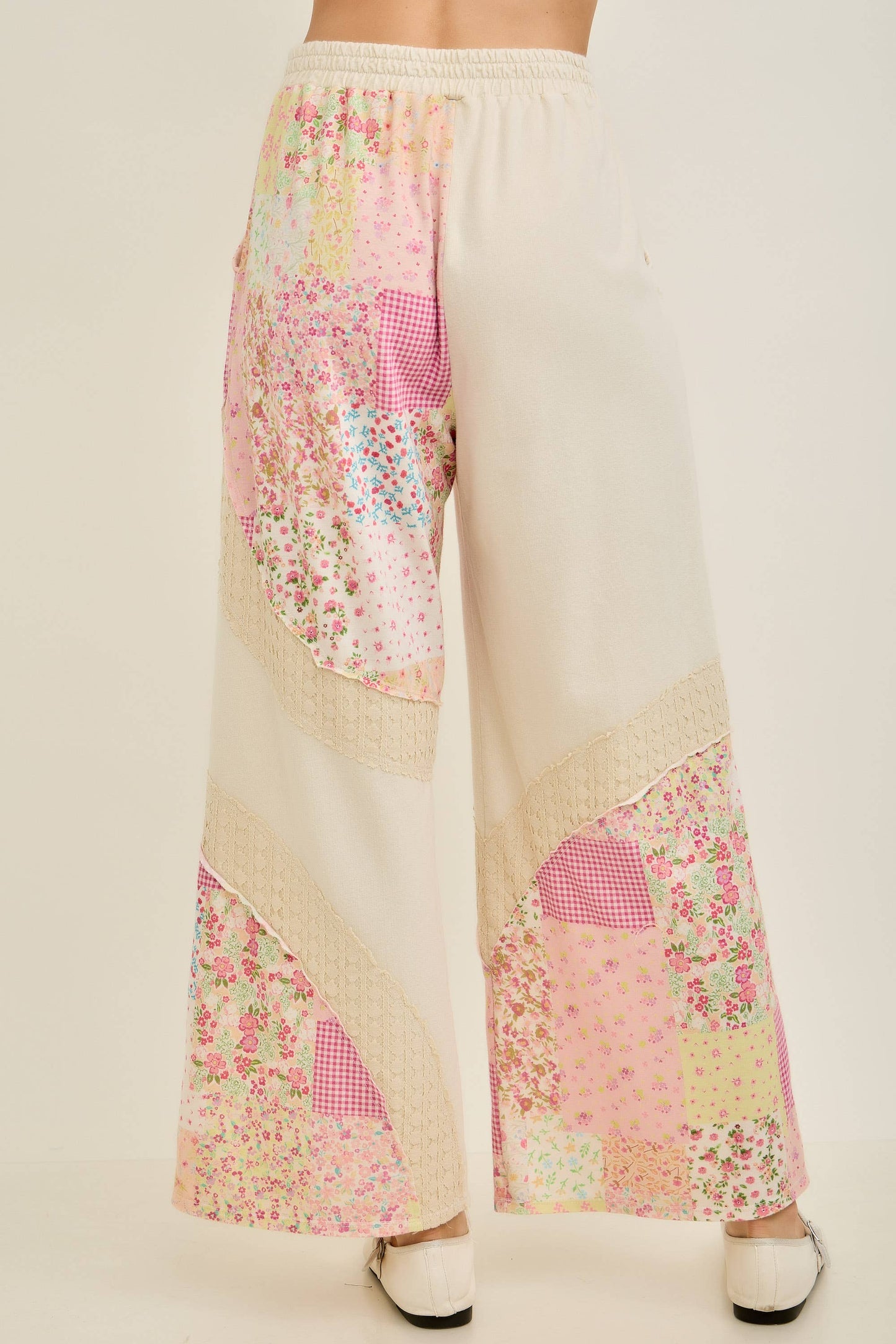 Mineral Washed Spring Picnic Print Lace Pants HP7131