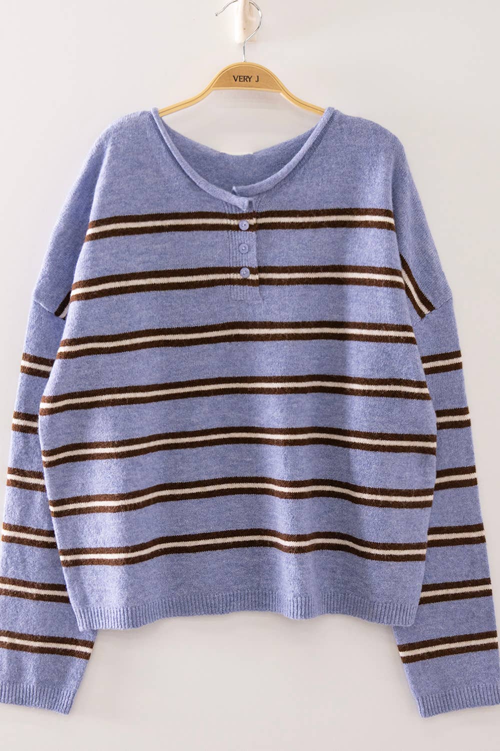 12W3842N-Cozy Stripe Button Knit Sweater
