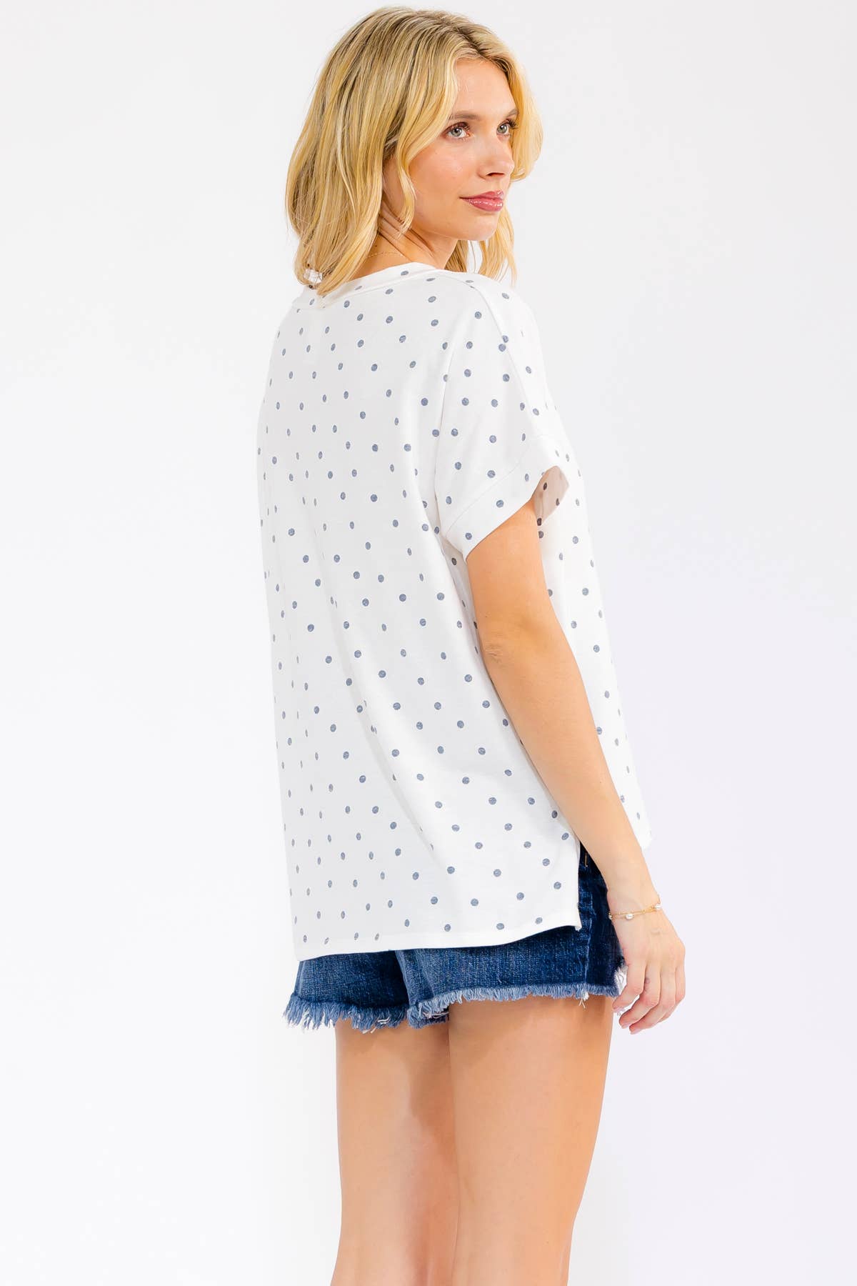 Polka Dot Banded Short Sleeve Top T6318