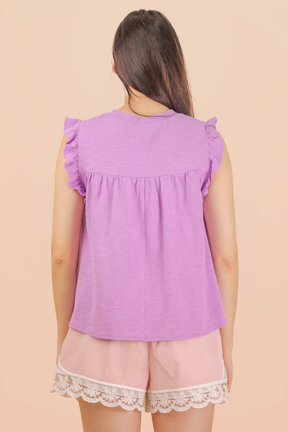 NT12178-Ruffle Detail Solid Knit Top