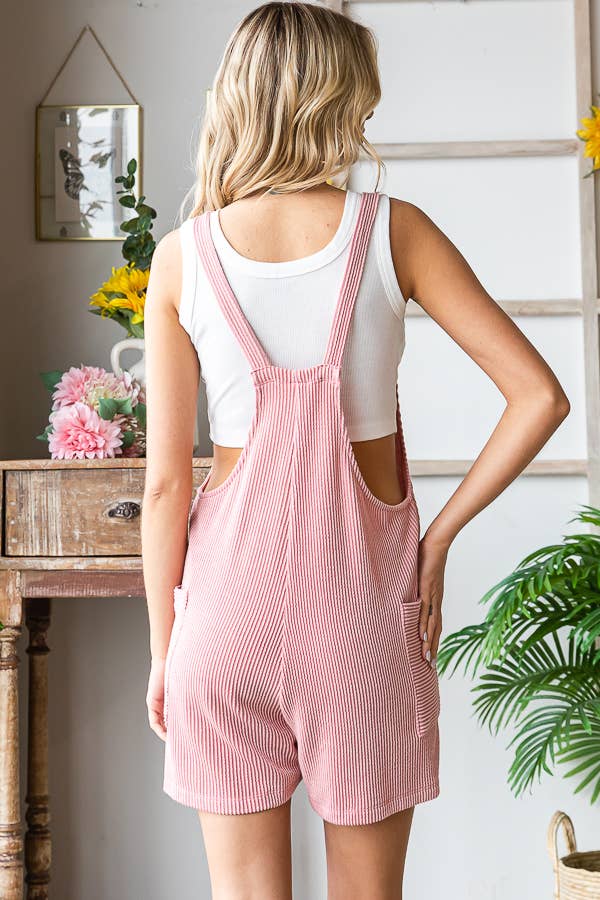 Casual Ribbed Romper with Patch Pockets R5168: Black / S-XL