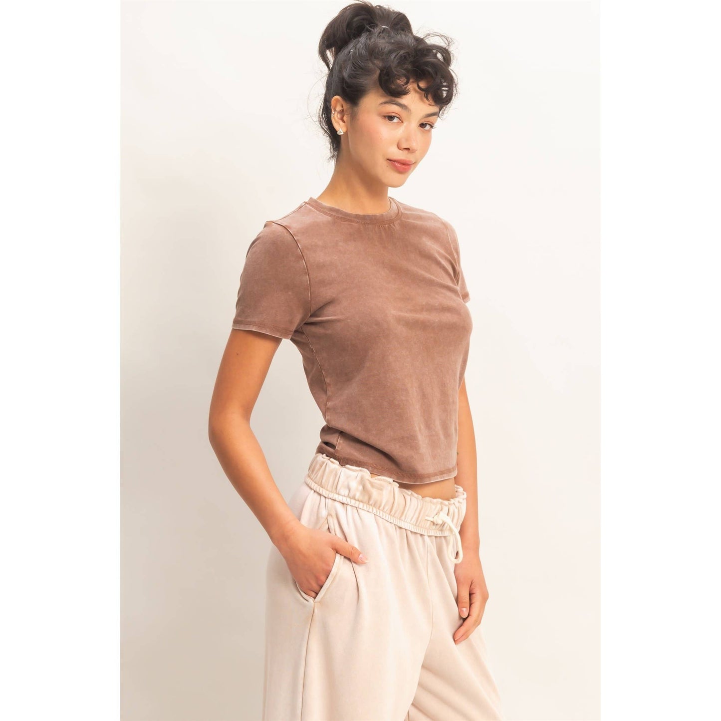 Mineral Washed Short Sleeve Crew Neck Top