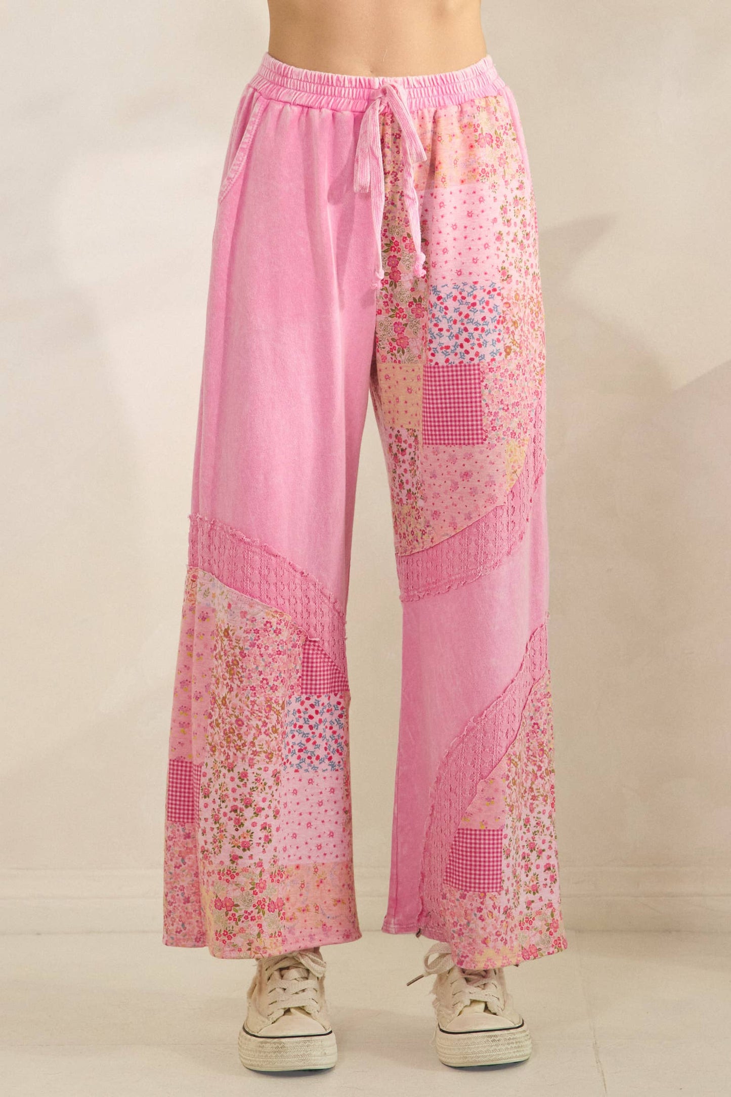 Mineral Washed Spring Picnic Print Lace Pants HP7131