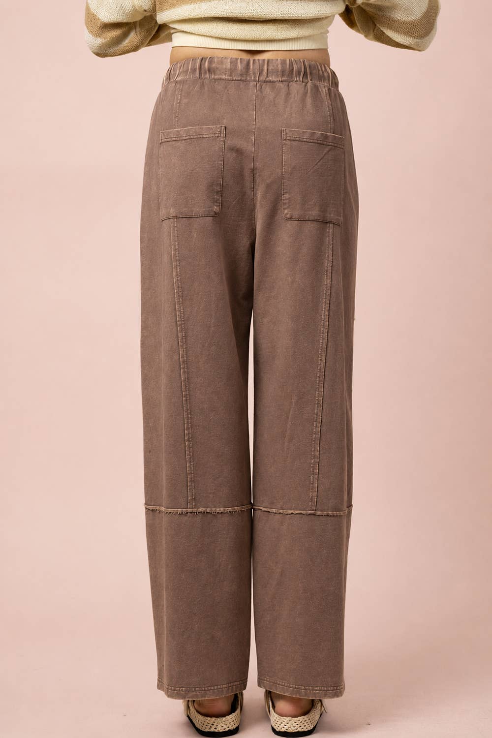 NP70942-Mineral Washed Wide Leg Casual Comfy Pants